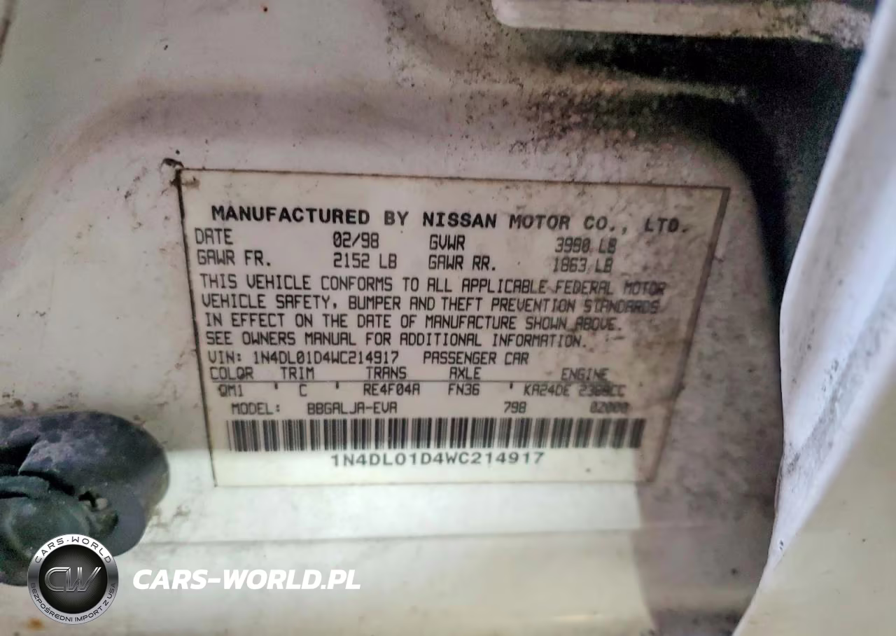 1998 Nissan Altima Xe VIN:1N4DL01D4WC214917 - 13