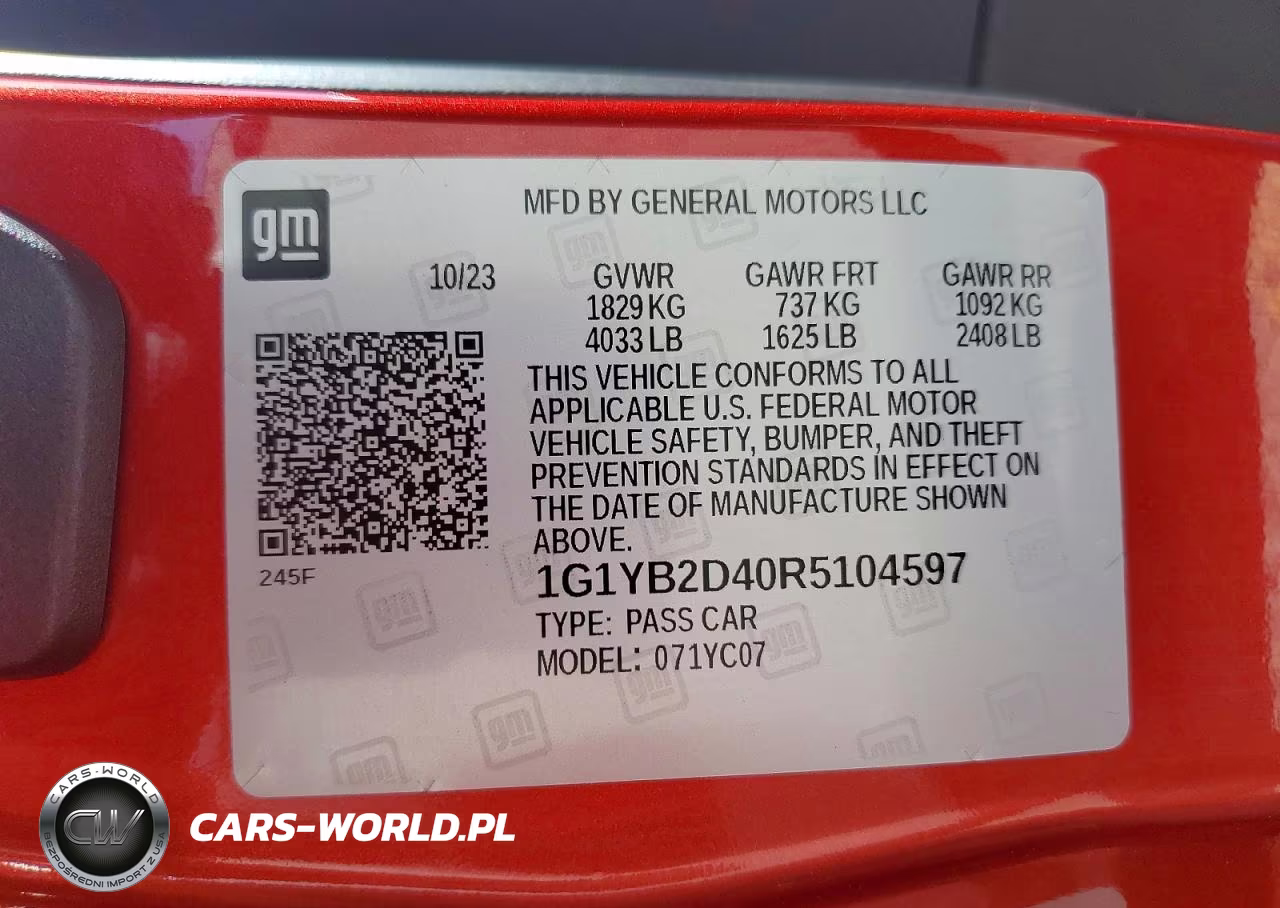2024 Chevrolet Corvette Stingray 2Lt VIN:1G1YB2D40R5104597 - 12