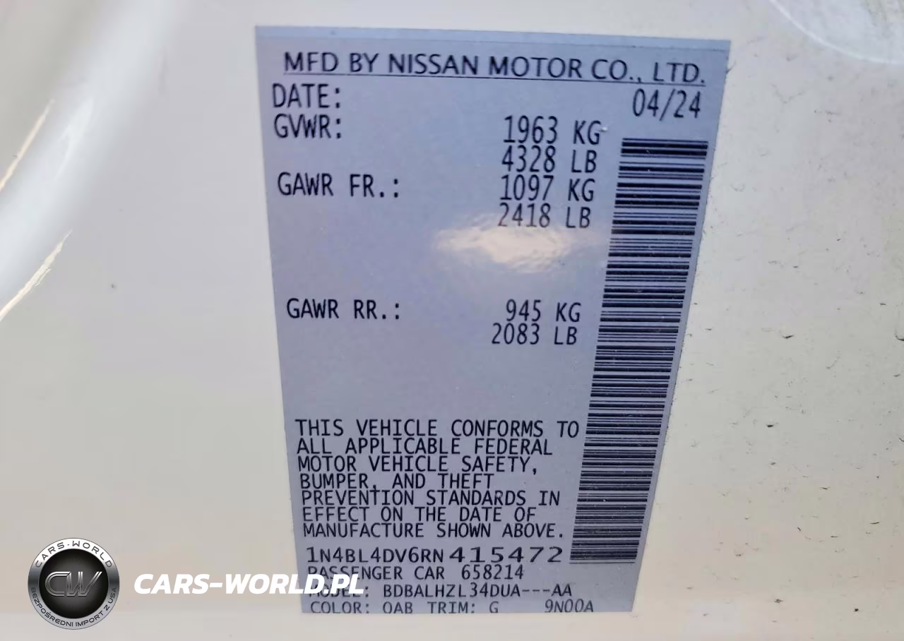 2024 Nissan Altima 2.5 Sv VIN:1N4BL4DV6RN415472 - 12