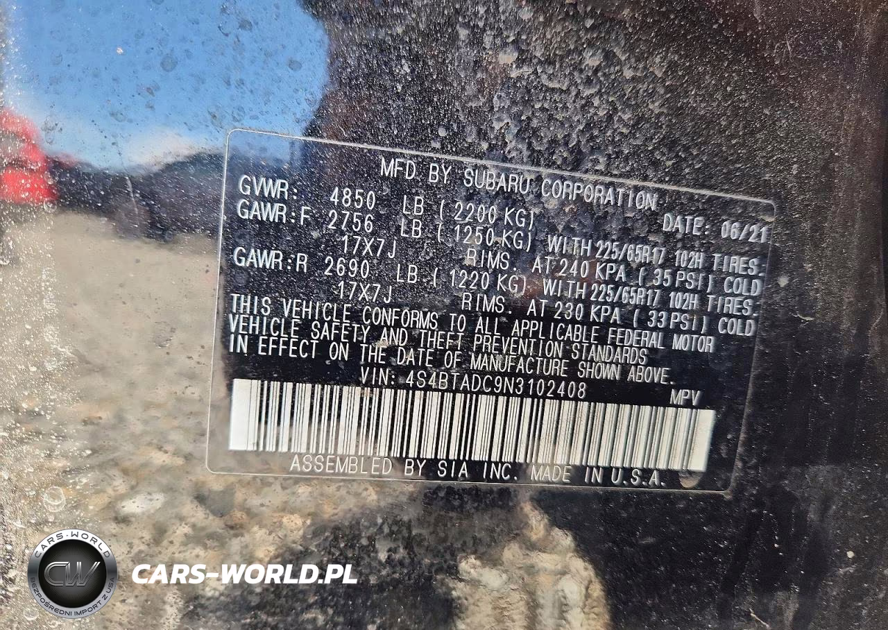 2022 Subaru Outback Premium VIN:4S4BTADC9N3102408 - 13
