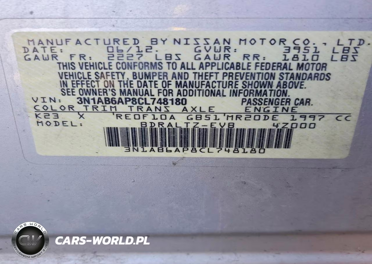 2012 Nissan Sentra 2.0 VIN:3N1AB6AP8CL748180 - 13