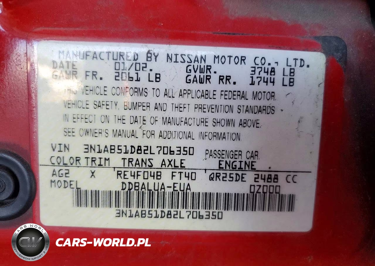 2002 Nissan Sentra Se-R VIN:3N1AB51D82L706350 - 12