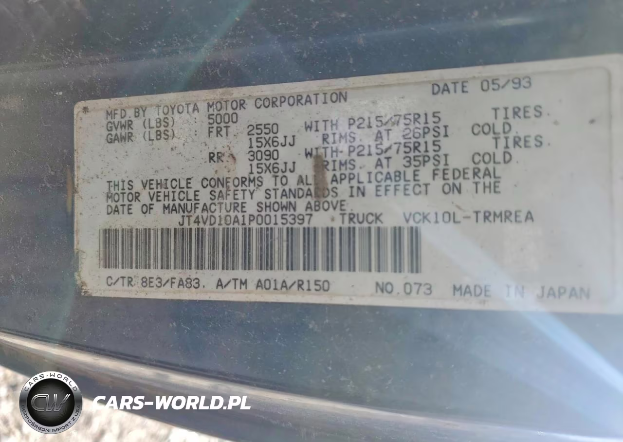 1993 Toyota T100 Base VIN:JT4VD10A1P0015397 - 12