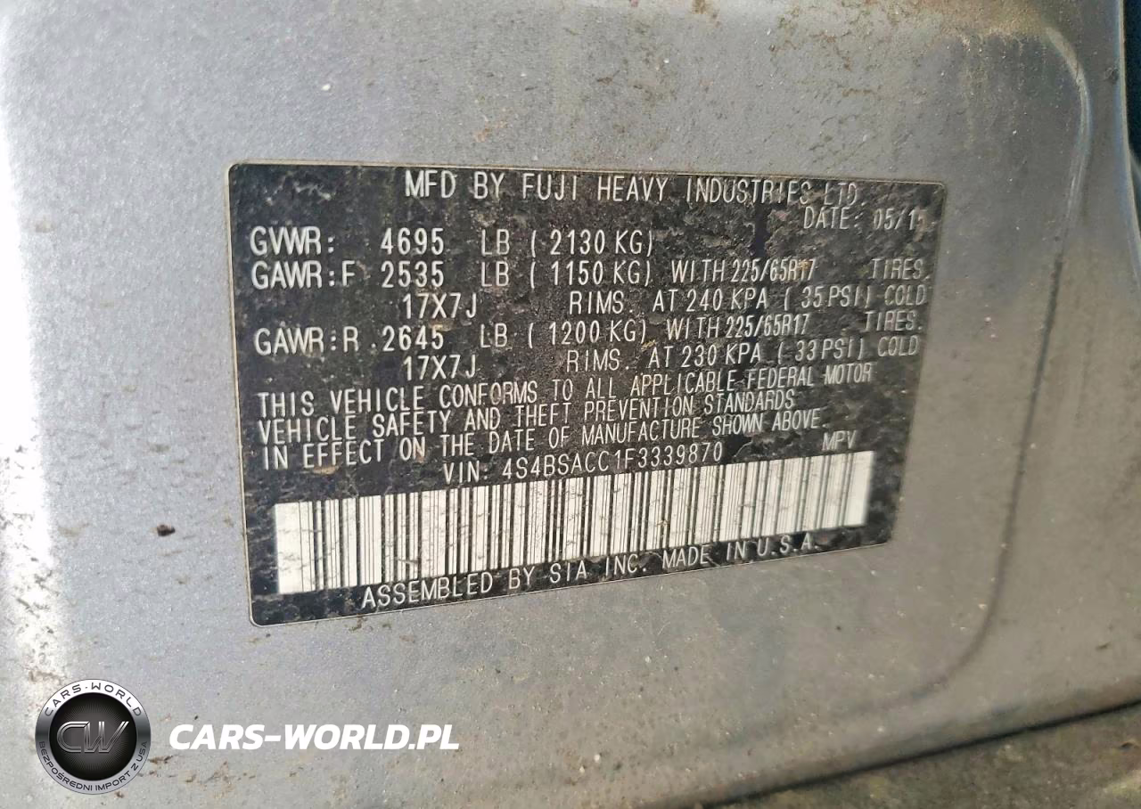 2015 Subaru Outback 2.5I Premium VIN:4S4BSACC1F3339870 - 12
