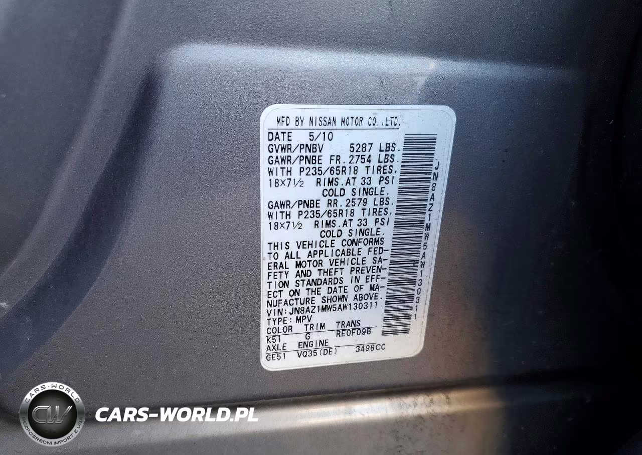2010 Nissan Murano S VIN:JN8AZ1MW5AW130311 - 14
