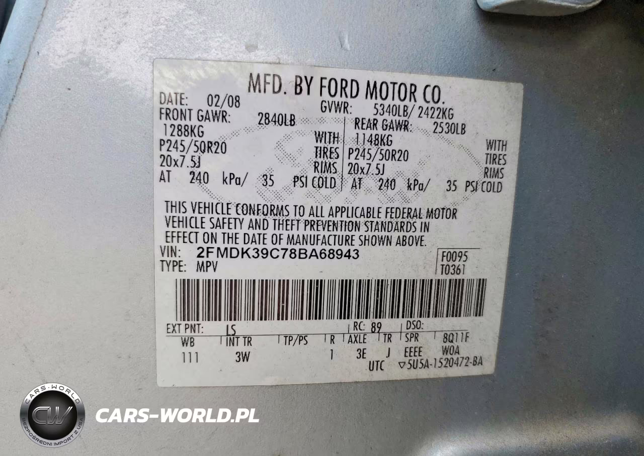 2008 Ford Edge Limited VIN:2FMDK39C78BA68943 - 12