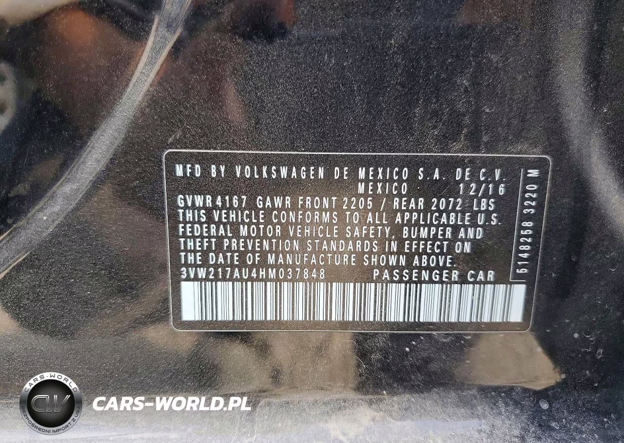 2017 Volkswagen Golf S VIN:3VW217AU4HM037848 - 12