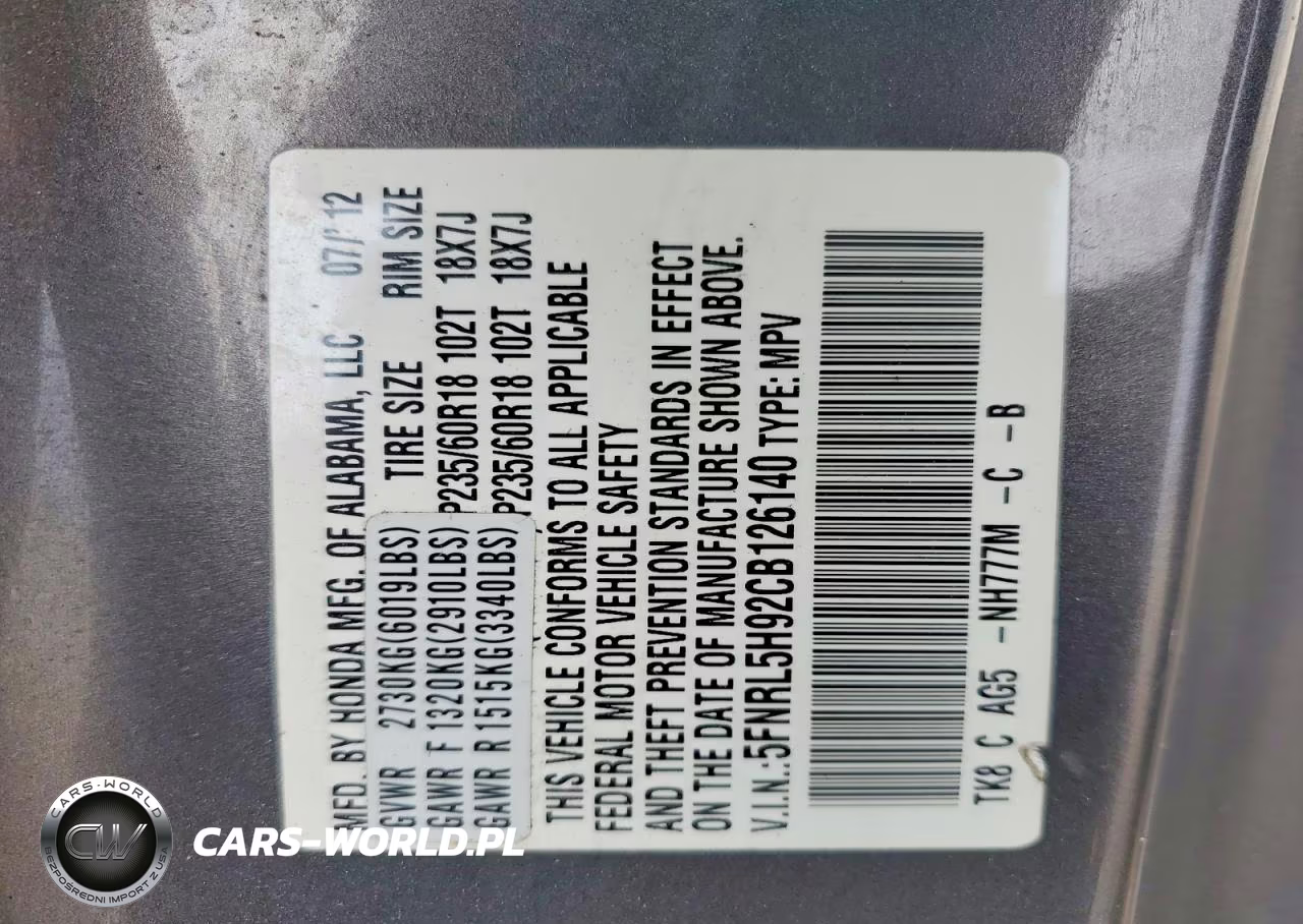 2012 Honda Odyssey Touring VIN:5FNRL5H92CB126140 - 14