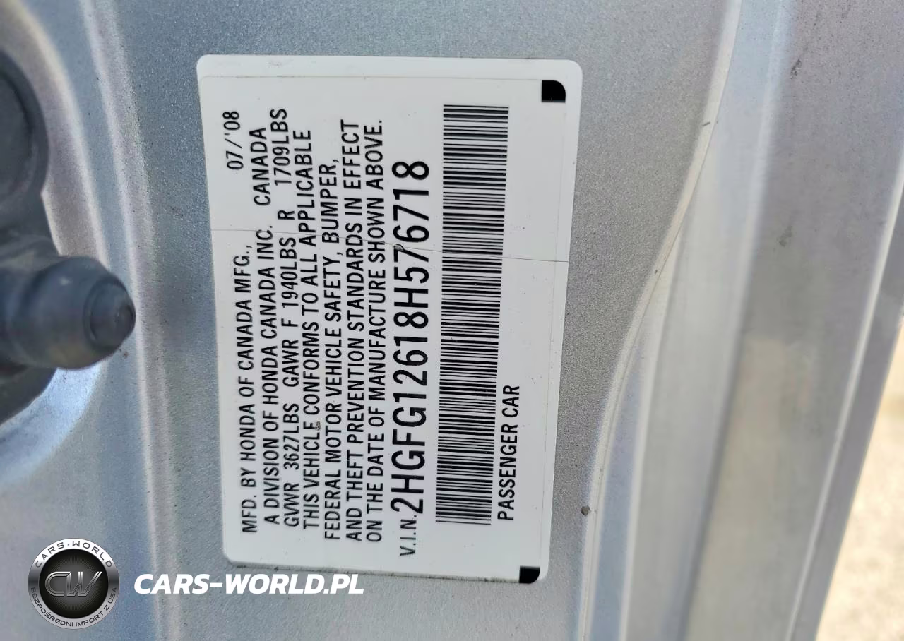 2008 Honda Civic Lx VIN:2HGFG12618H576718 - 13