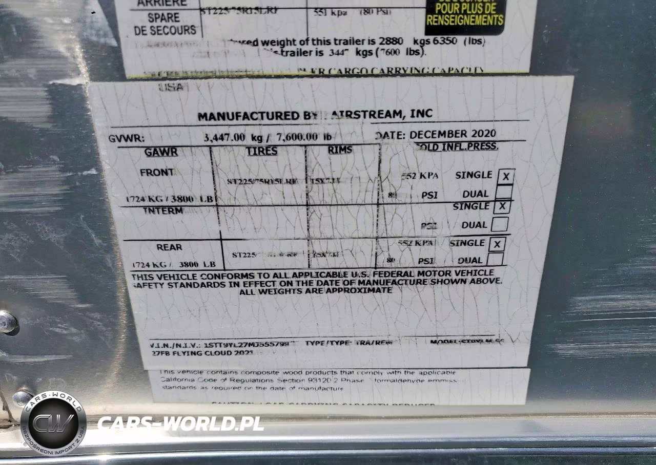 2021 Airstream Camper VIN:1STT9YL27MJ555799 - 10