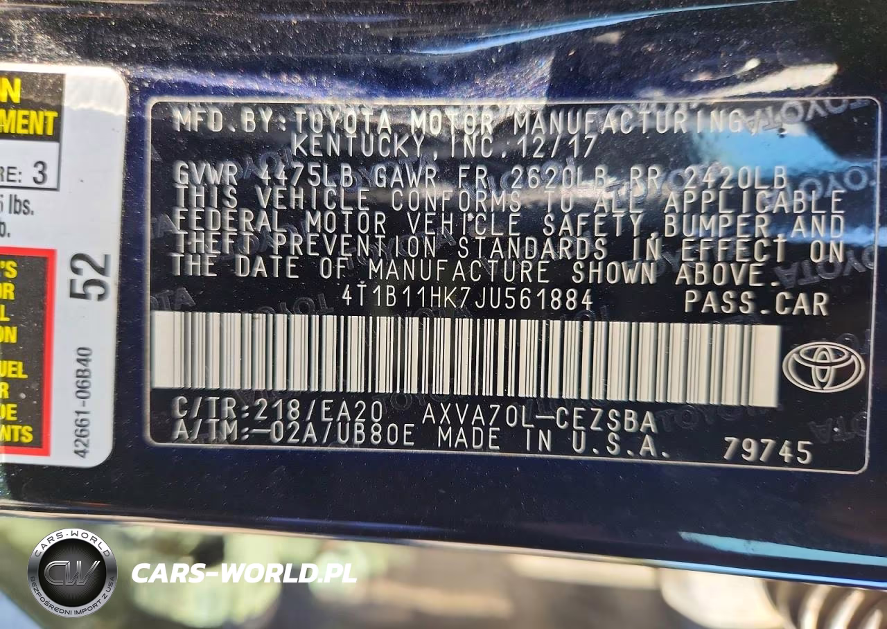 2018 Toyota Camry Se VIN:4T1B11HK7JU561884 - 13