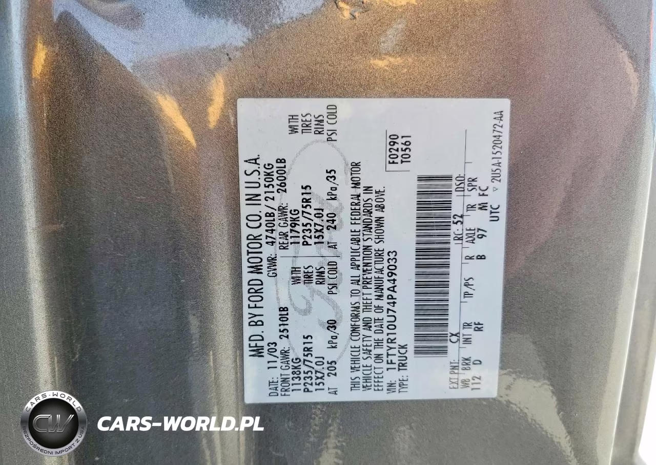 2004 Ford Ranger VIN:1FTYR10U74PA49033 - 12