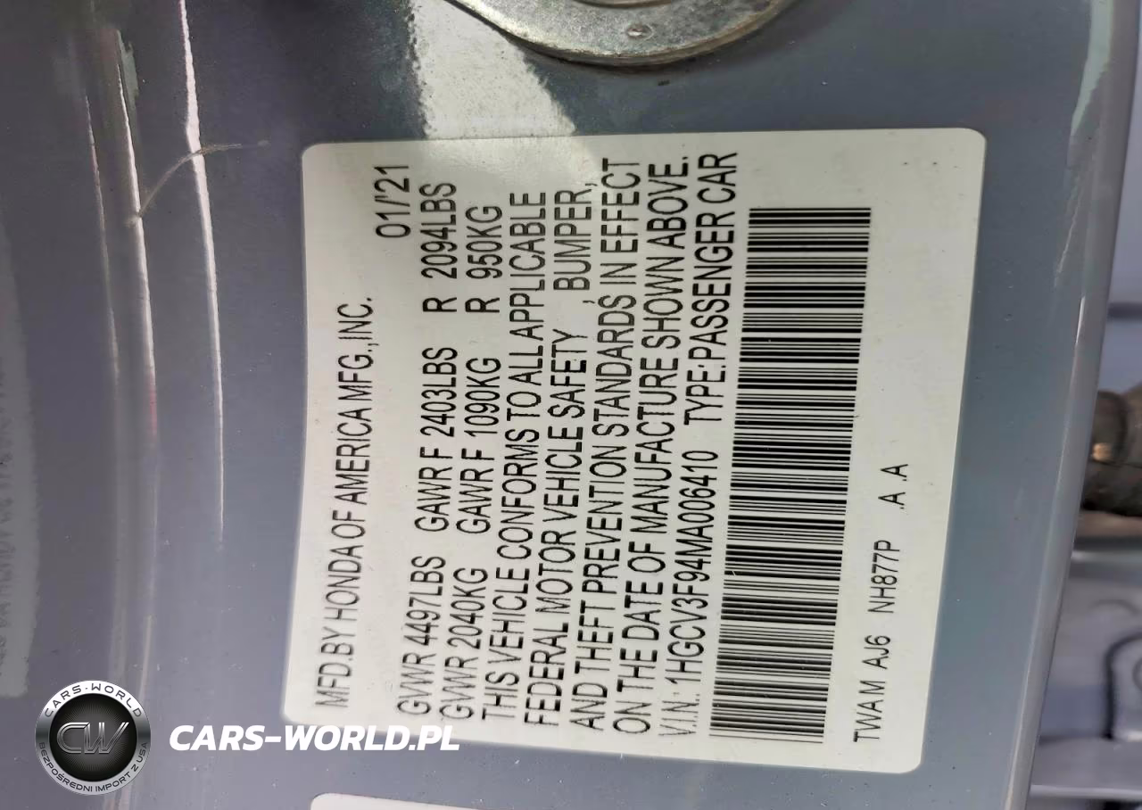 2021 Honda Accord Touring Hybrid VIN:1HGCV3F94MA006410 - 12