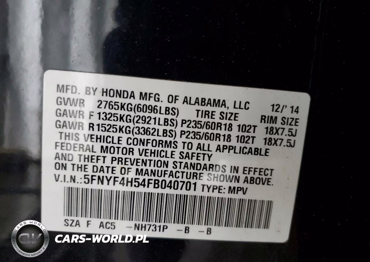 2015 Honda Pilot Exl VIN:5FNYF4H54FB040701 - 13
