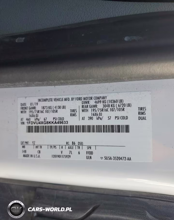 2019 Ford Transit Van VIN:1FDVU4XG8KKA49633 - 14