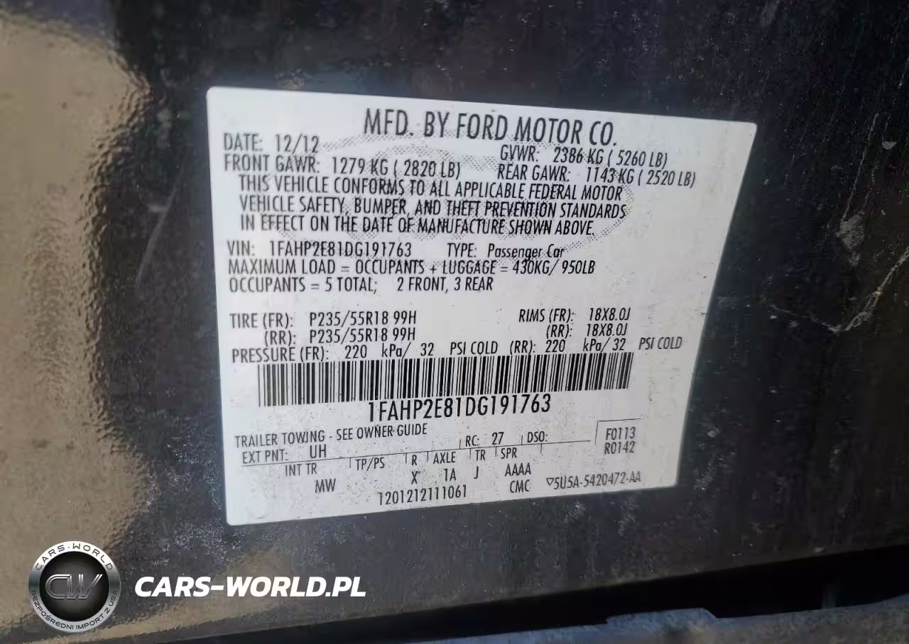 2013 Ford Taurus Sel VIN:1FAHP2E81DG191763 - 12