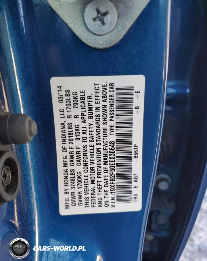 2014 Honda Civic Lx VIN:19XFB2F50EE030648 - 12