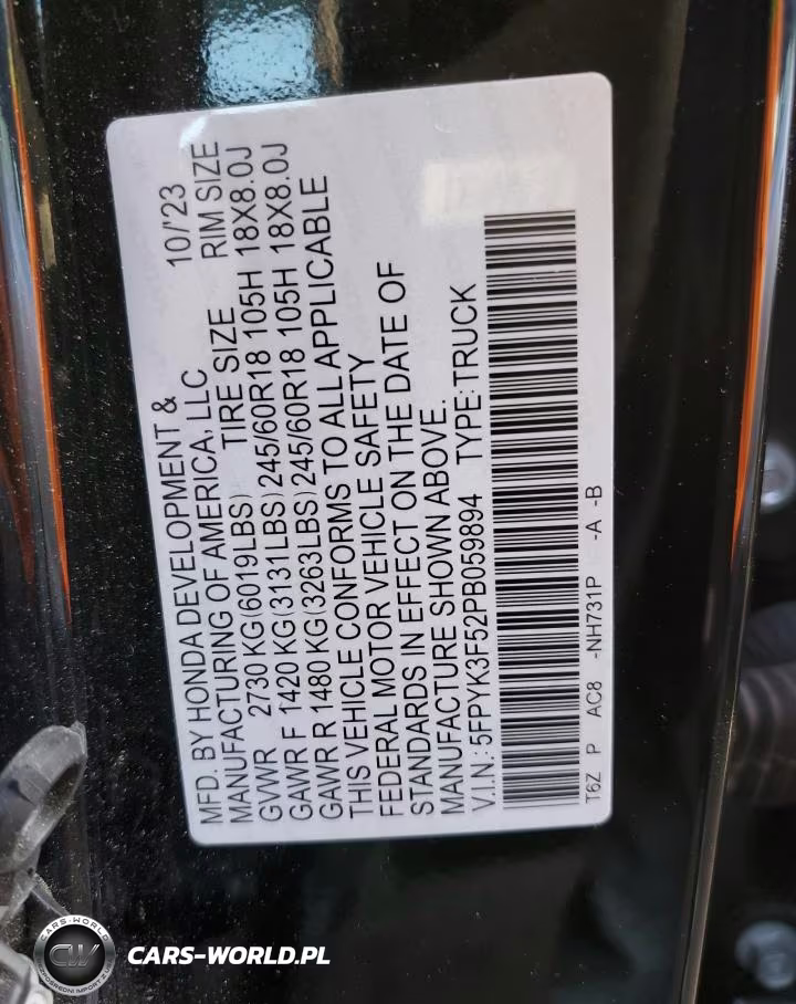 2023 Honda Ridgeline Rtl VIN:5FPYK3F52PB059894 - 13