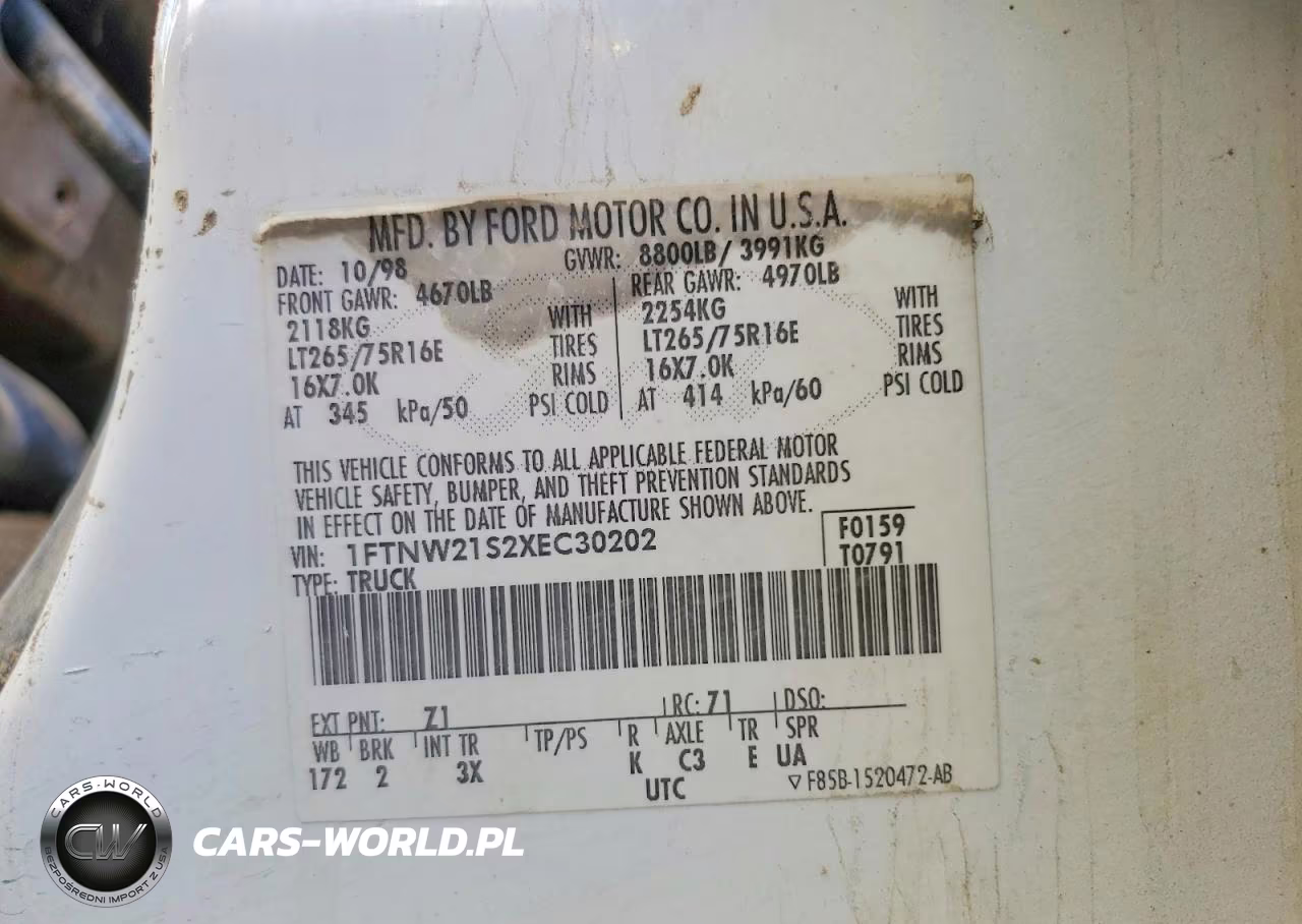 1999 Ford F250 Super Duty VIN:1FTNW21S2XEC30202 - 12