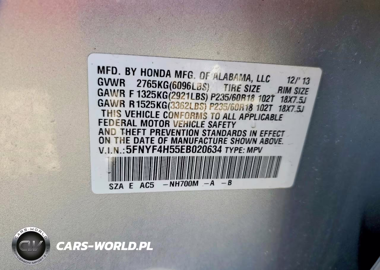 2014 Honda Pilot Exl VIN:5FNYF4H55EB020634 - 14