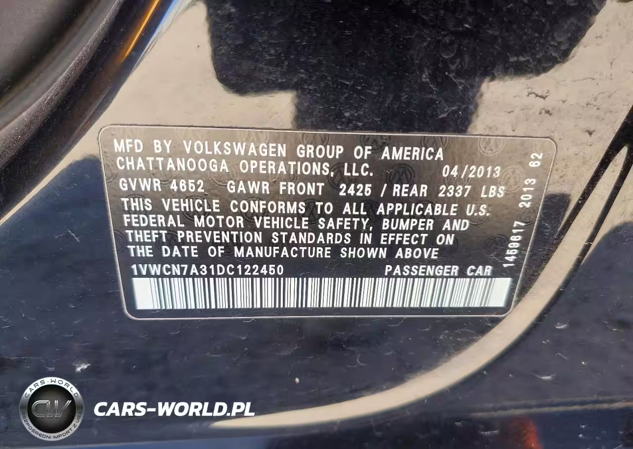 2013 Volkswagen Passat Sel VIN:1VWCN7A31DC122450 - 12