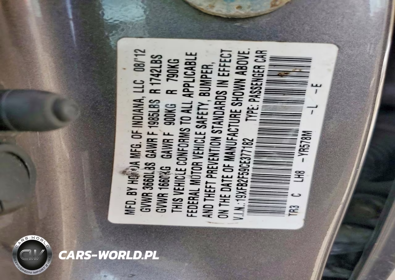 2012 Honda Civic Lx VIN:19XFB2F59CE377182 - 13
