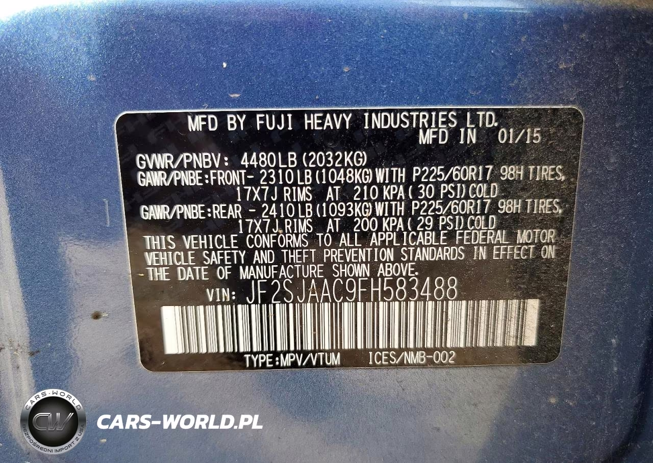 2015 Subaru Forester 2.5I VIN:JF2SJAAC9FH583488 - 13