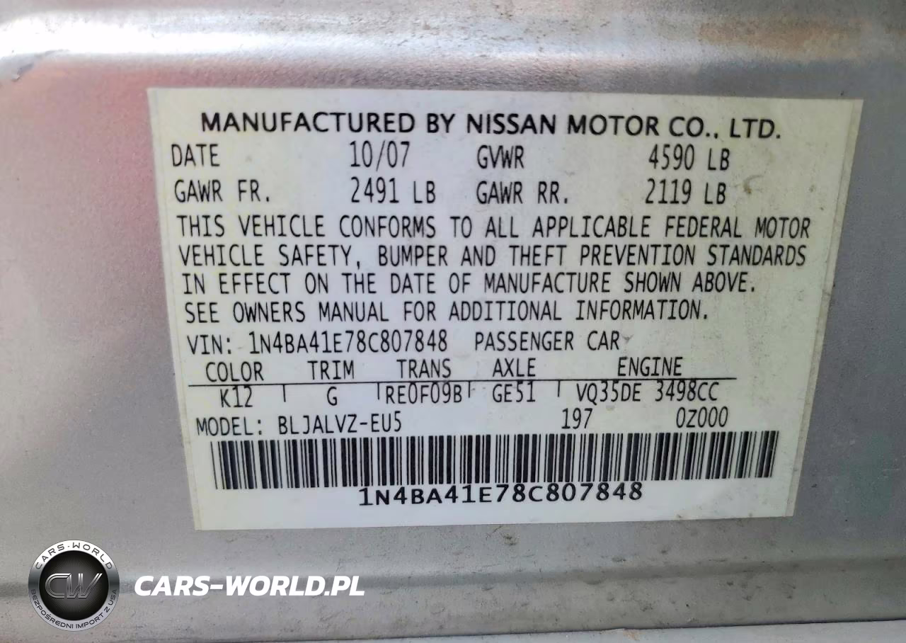 2008 Nissan Maxima 3.5 Se VIN:1N4BA41E78C807848 - 13