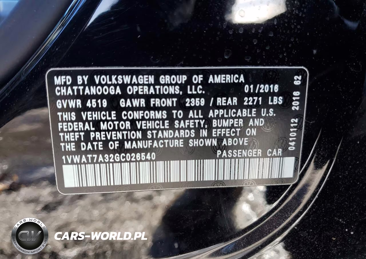 2016 Volkswagen Passat S VIN:1VWAT7A32GC026540 - 12