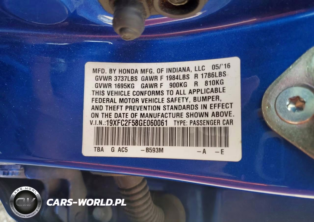 2016 Honda Civic Lx VIN:19XFC2F58GE060061 - 12
