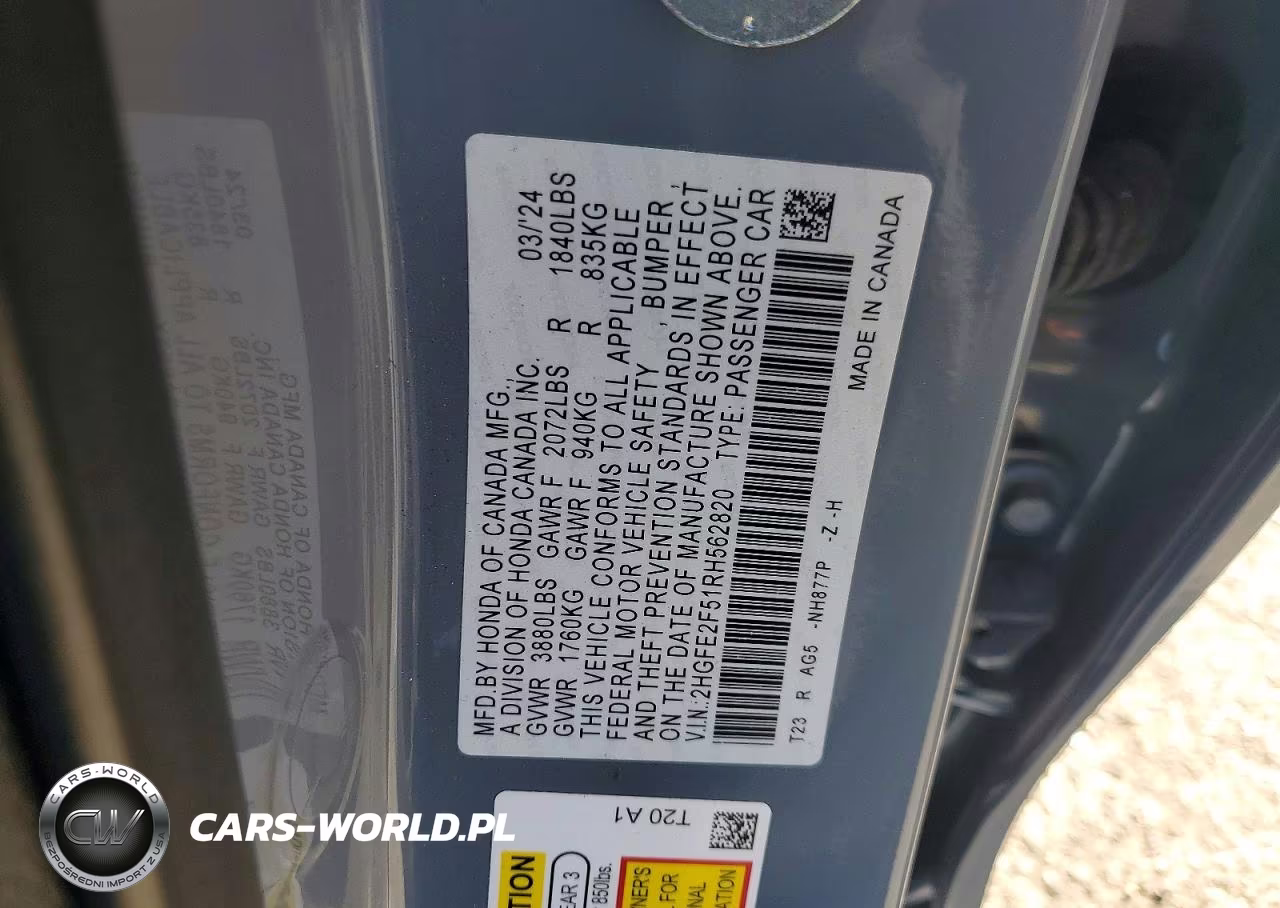 2024 Honda Civic Sport VIN:2HGFE2F51RH562820 - 13