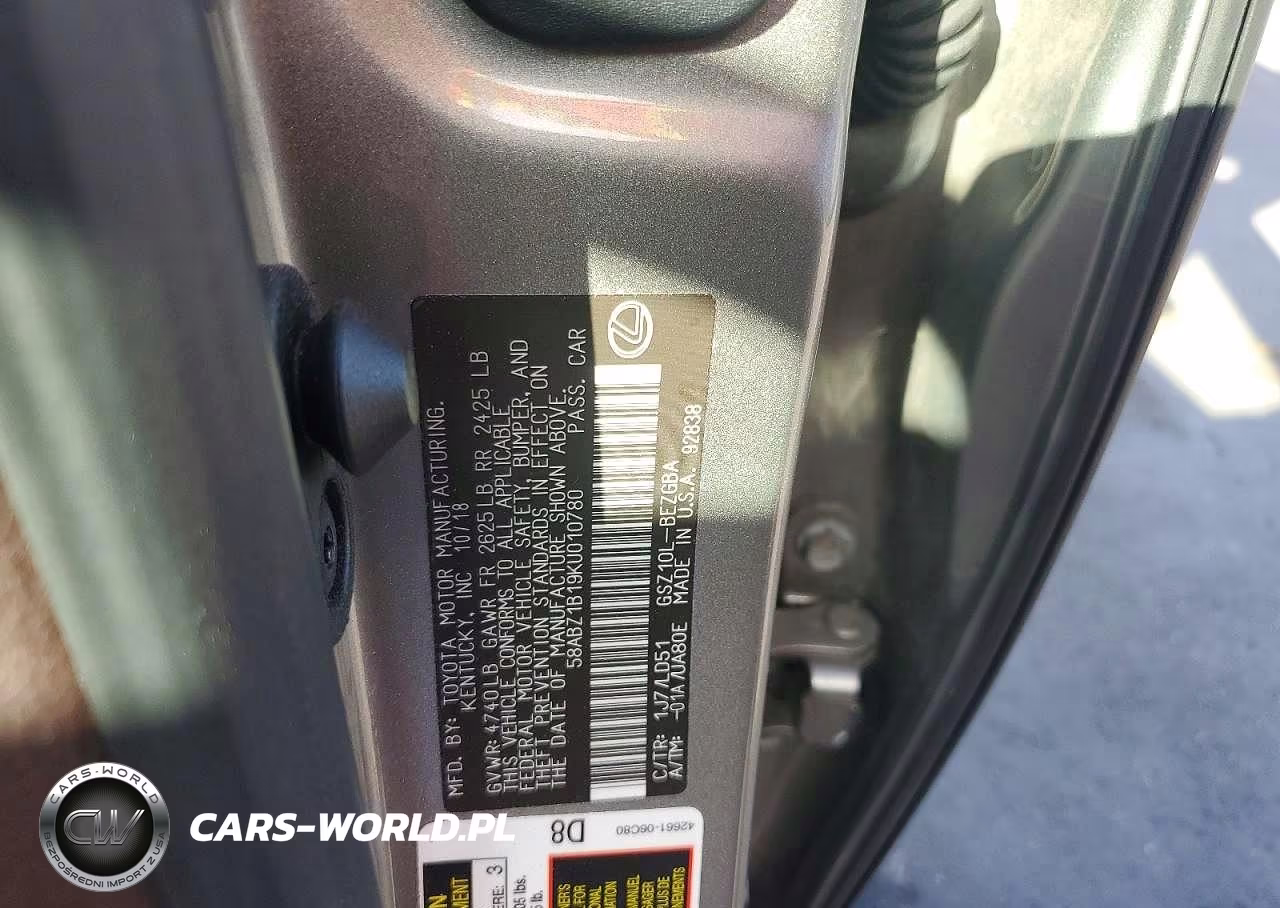 2019 Lexus Es 350 VIN:58ABZ1B19KU010780 - 12