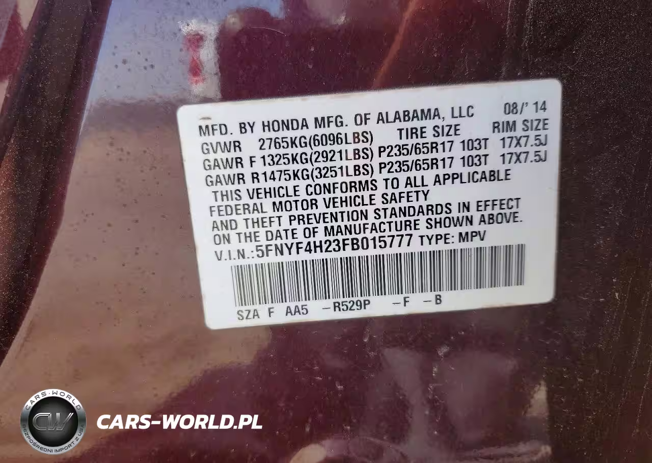 2015 Honda Pilot Lx VIN:5FNYF4H23FB015777 - 13