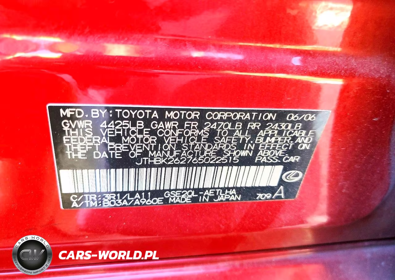 2006 Lexus Is 250 Base VIN:JTHBK262765022515 - 12