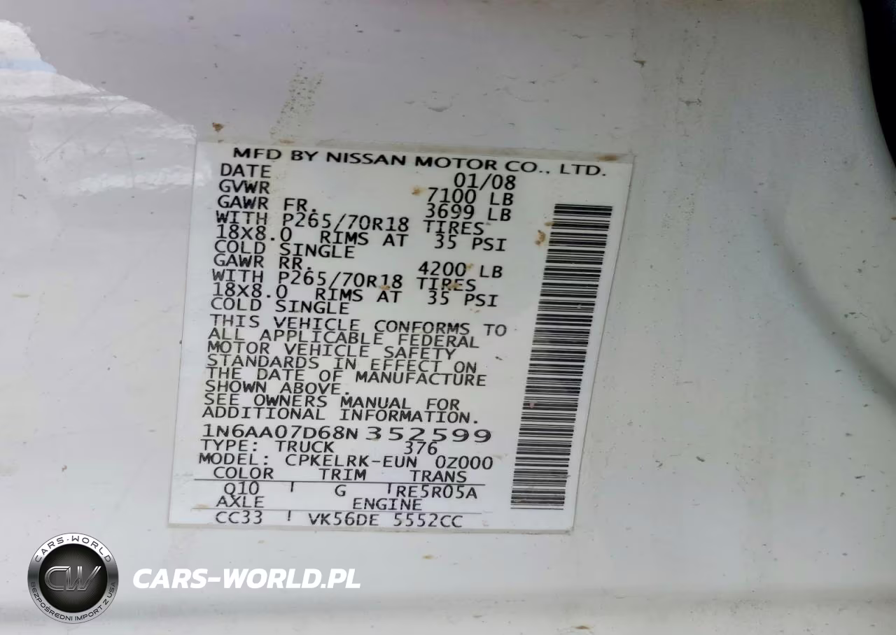 2008 Nissan Titan Xe VIN:1N6AA07D68N352599 - 12