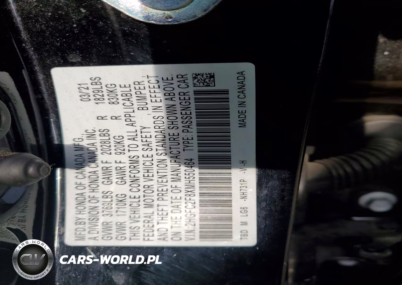2021 Honda Civic Sport VIN:2HGFC2F8XMH550464 - 13