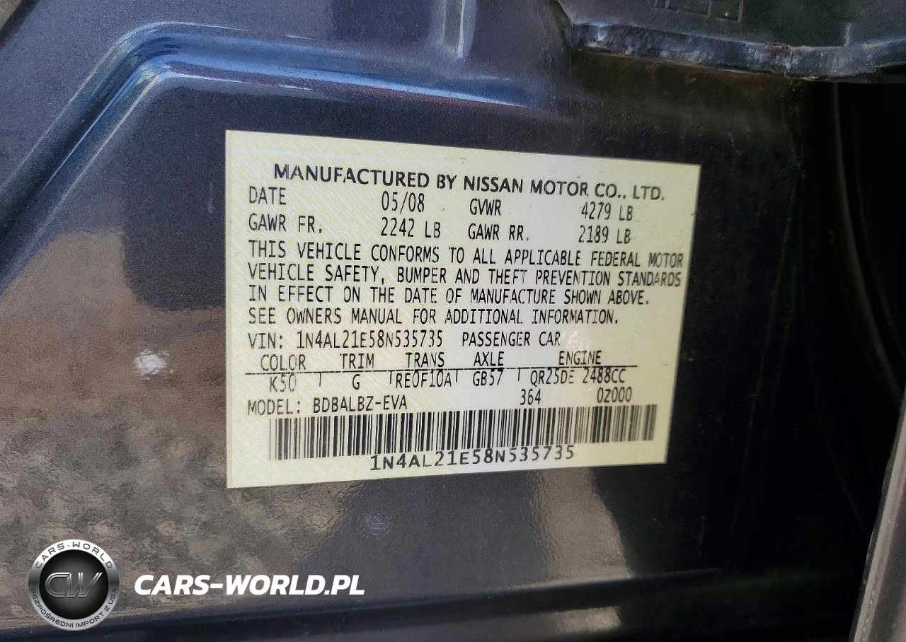 2008 Nissan Altima 2.5 VIN:1N4AL21E58N535735 - 12