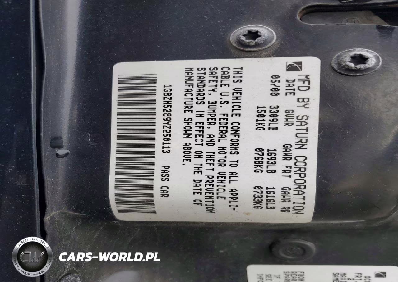 2000 Saturn Sl1 VIN:1G8ZH5289YZ250113 - 12