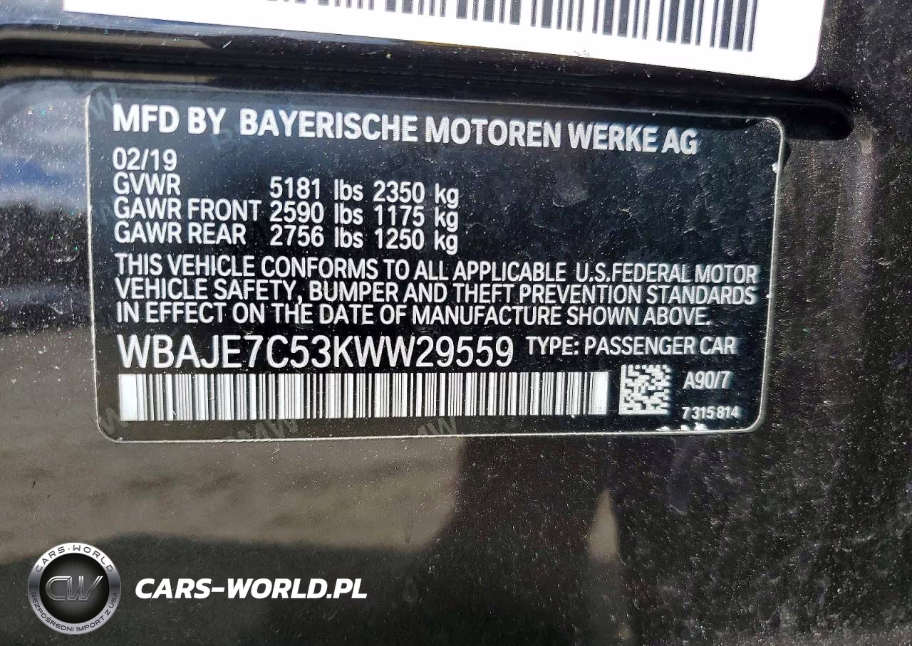 2019 BMW 540 Xi VIN:WBAJE7C53KWW29559 - 12