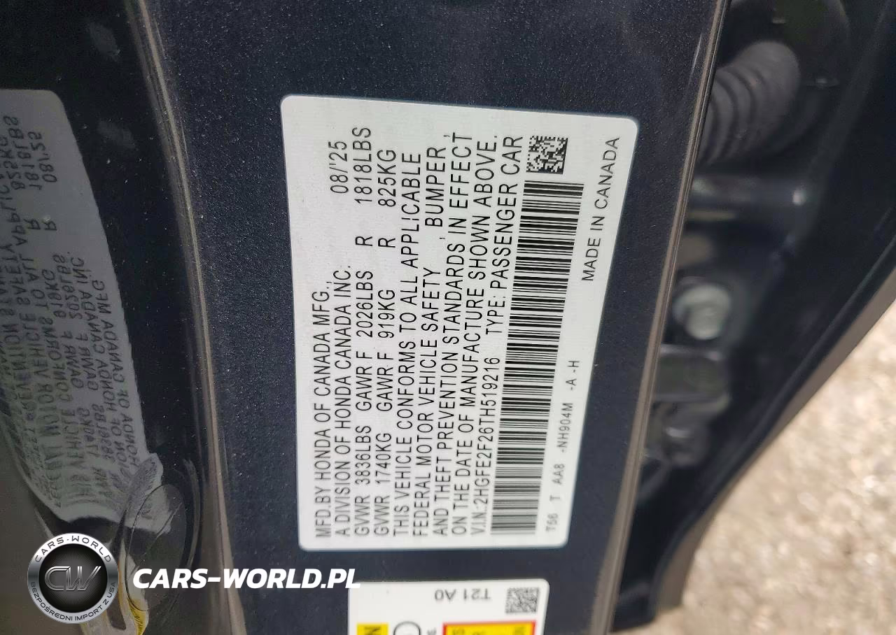 2026 Honda Civic Lx VIN:2HGFE2F26TH519216 - 12