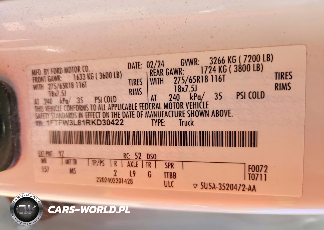 2024 Ford F150 Xlt VIN:1FTFW3L81RKD30422 - 12