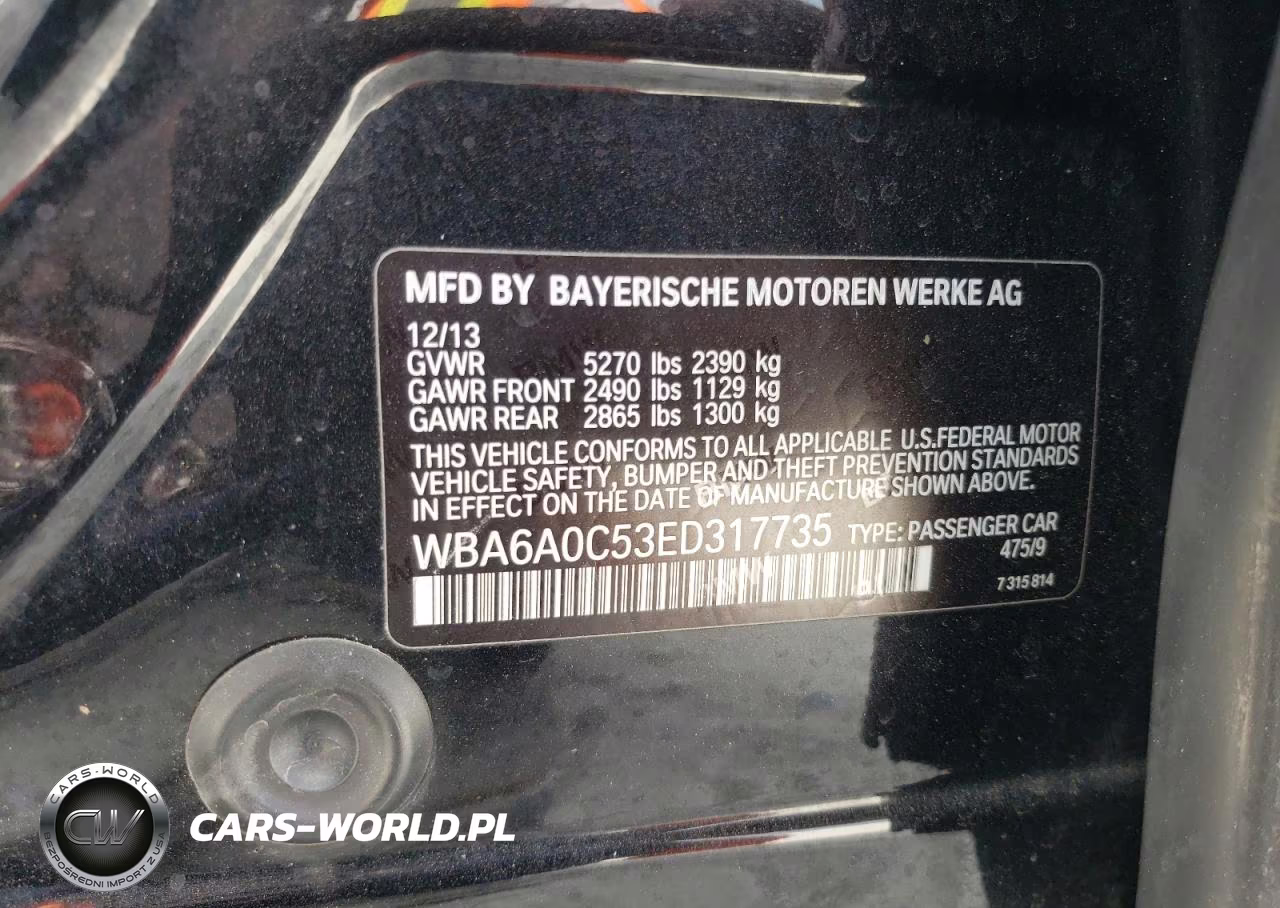 2014 BMW 640 I Gran Coupe VIN:WBA6A0C53ED317735 - 12