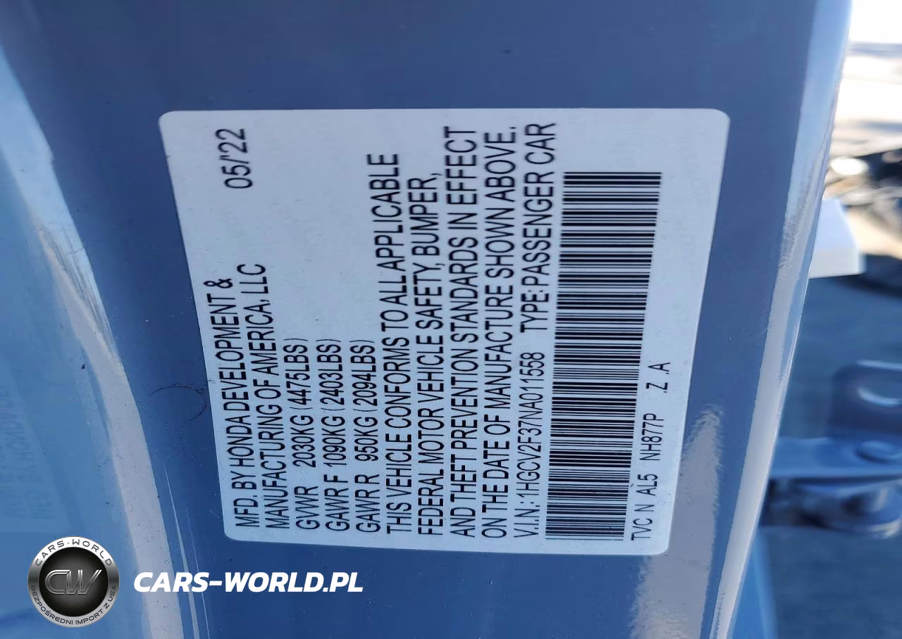 2022 Honda Accord Sport VIN:1HGCV2F37NA011558 - 13