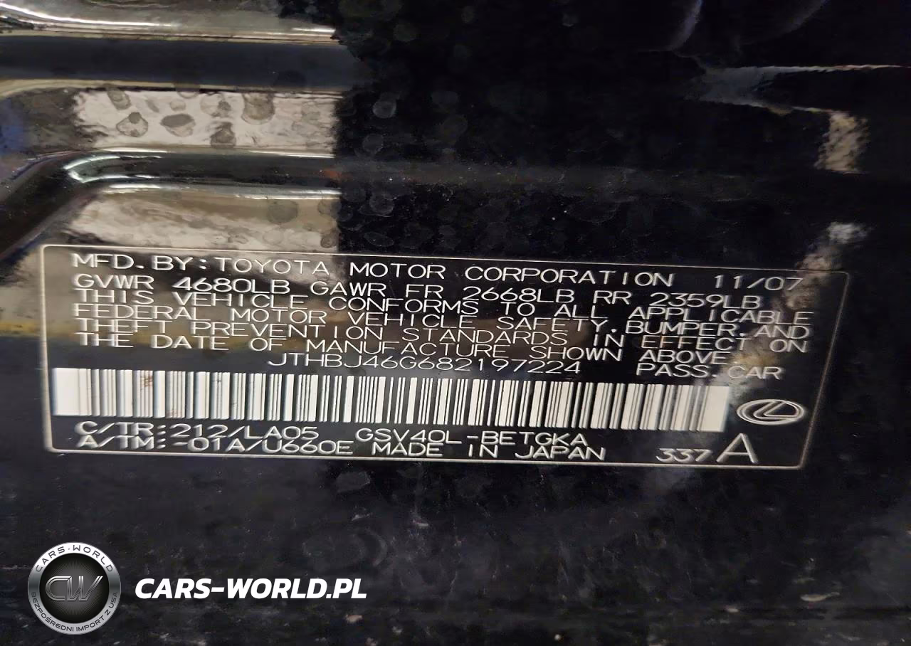 2008 Lexus Es 350 Base VIN:JTHBJ46G682197224 - 13