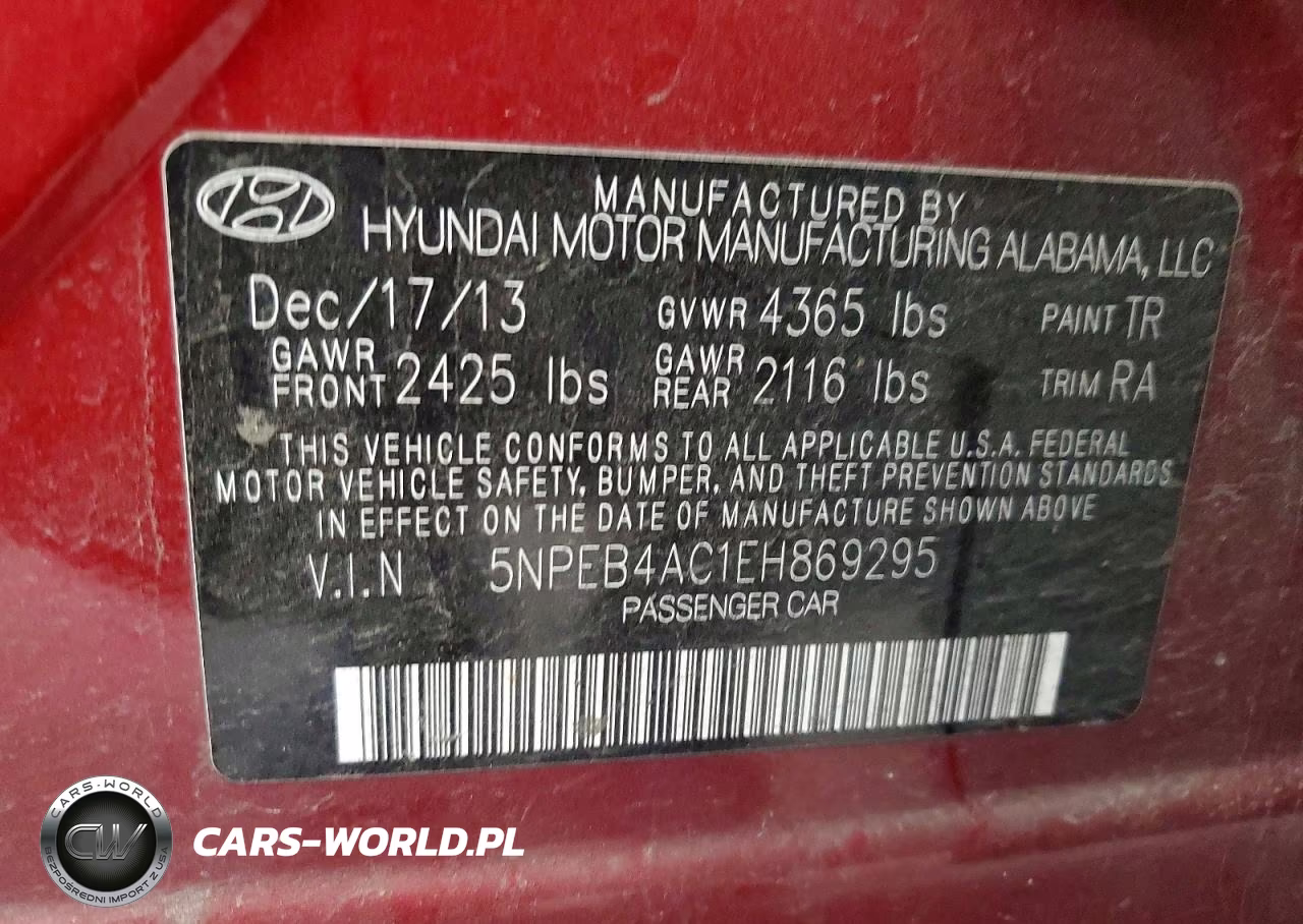 2014 Hyundai Sonata Gls VIN:5NPEB4AC1EH869295 - 12