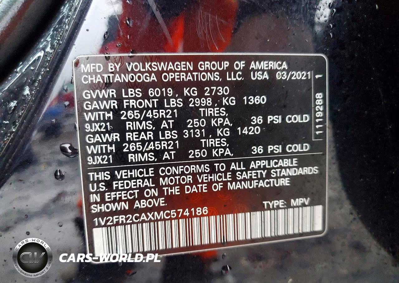 2021 Volkswagen Atlas Sel Premium R-Line VIN:1V2FR2CAXMC574186 - 13