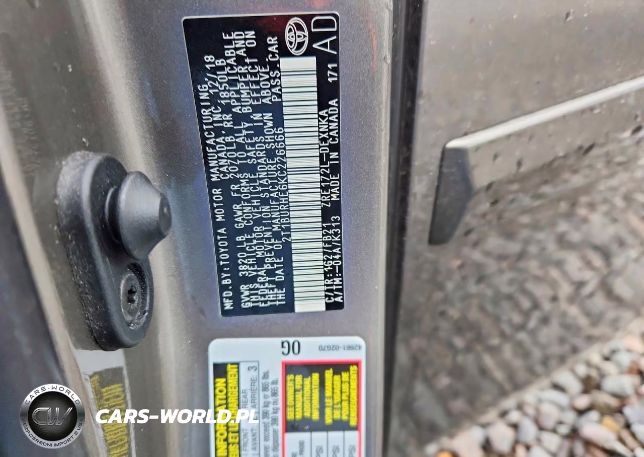 2019 Toyota Corolla Le VIN:2T1BURHE6KC226666 - 12