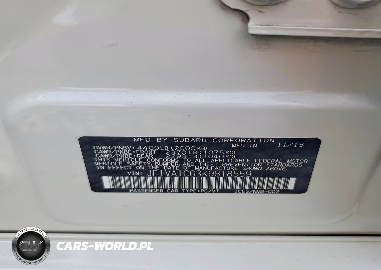 2019 Subaru Wrx Premium VIN:JF1VA1C63K9818559 - 12