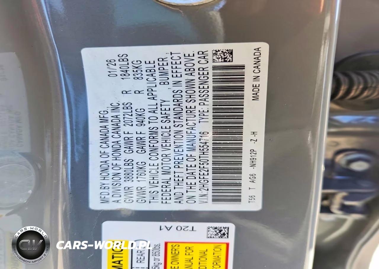 2026 Honda Civic Sport VIN:2HGFE2F50TH554716 - 12