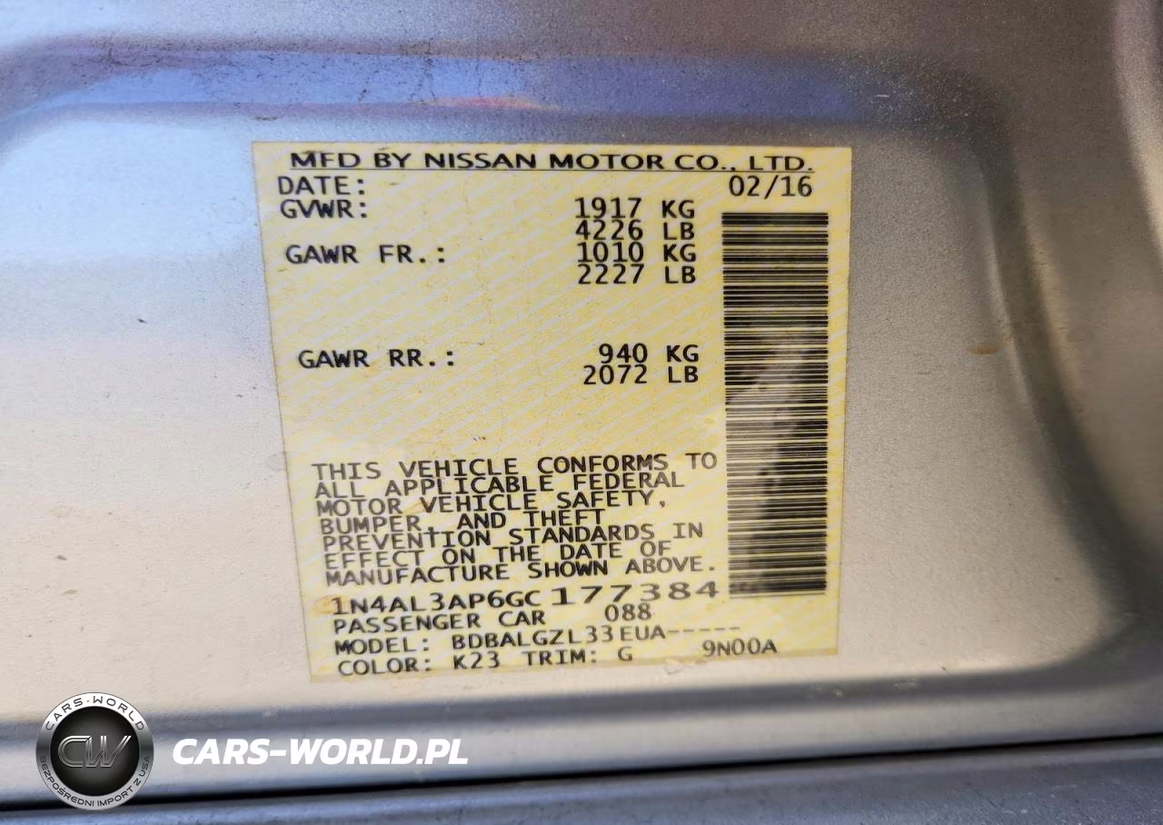 2016 Nissan Altima 2.5 S VIN:1N4AL3AP6GC177384 - 12